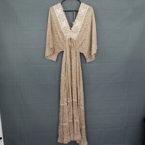 Zury Dress Free Size Sequin Embroidered Maxi Boho Kimono Sleeve Festival Flowy